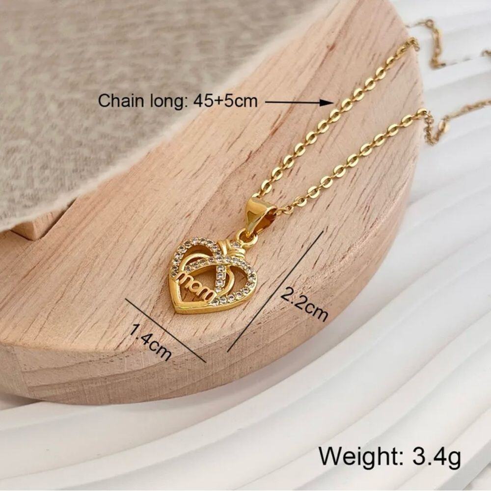 Gold Plated Crystal Pave "MOM" Heart Pendant Necklace - Picture 3 of 4